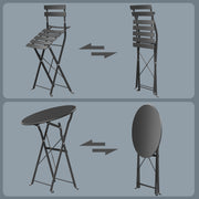 Folding Bistro Set 3-Piece Steel Black For Patio or Balcony by SONGMICS Songmics
