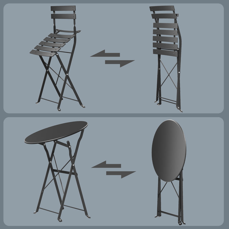 Folding Bistro Set 3-Piece Steel Black For Patio or Balcony by SONGMICS Songmics