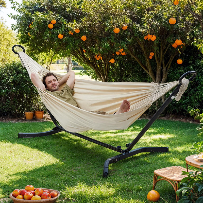 Double Hammock with Stand, 529 lb Load Capacity, for Patio Garden Garden SONGMICS