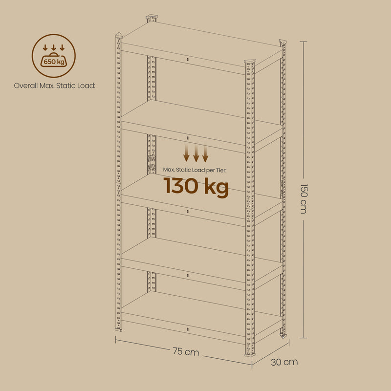 5 Tier Metal Storage Shelving Unit Freestanding 30 x 75 x 150 cm For Garage by Songmics