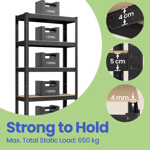 5 Tier Steel Shelving Unit for Garage or Shed Heavy Duty Storage Holds 650 kg by Songmics