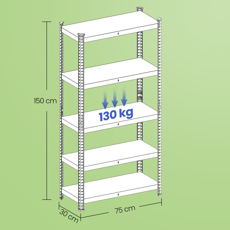 75x30x150cm 5 Tier Steel Racking Shelving Unit for Garage or Workshop Heavy Duty Storage 650kg by Songmics