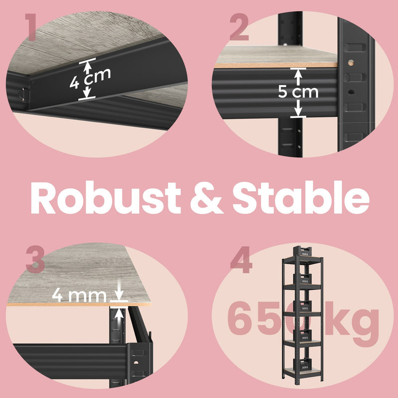 Narrow 5 Tier Metal Storage Shelving Unit Free Standing Organiser 37 x 37 x 150 cm by Songmics