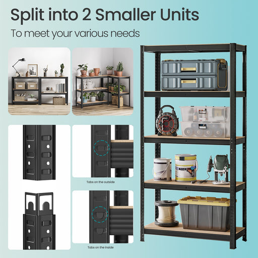 90x40x180cm 5 Tier Metal Racking Storage Shelves Adjustable Heavy Duty Shelving Unit Boltless Assembly by Songmics