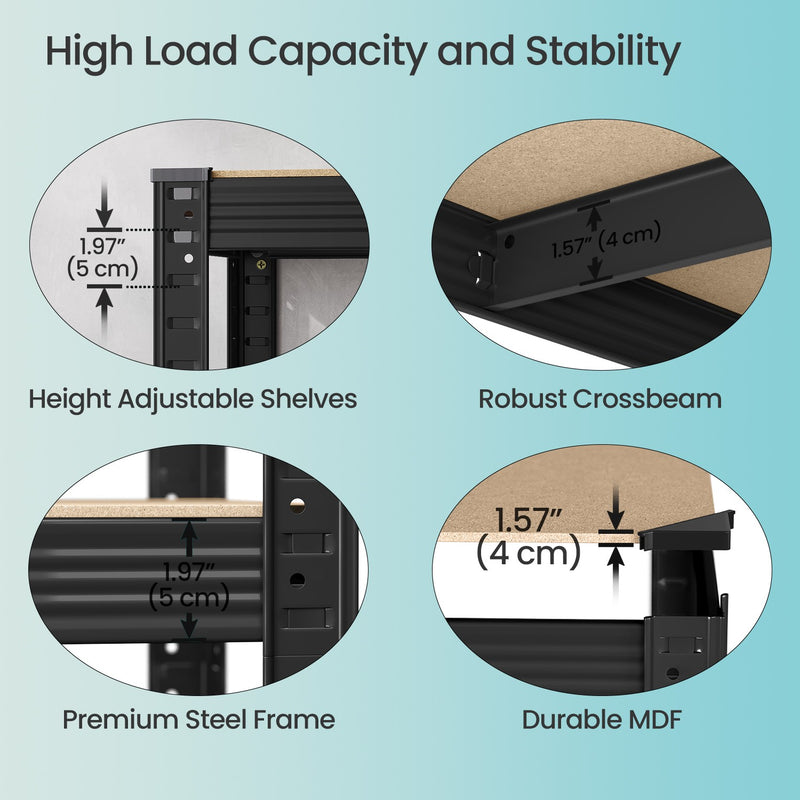 90x40x180cm 5 Tier Metal Racking Storage Shelves Adjustable Heavy Duty Shelving Unit Boltless Assembly by Songmics