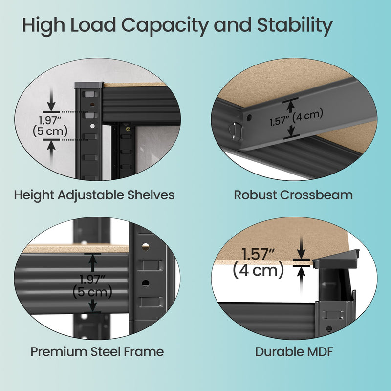 5 Tier Metal Storage Shelving Unit with Boltless Assembly for Garage or Kitchen by Songmics