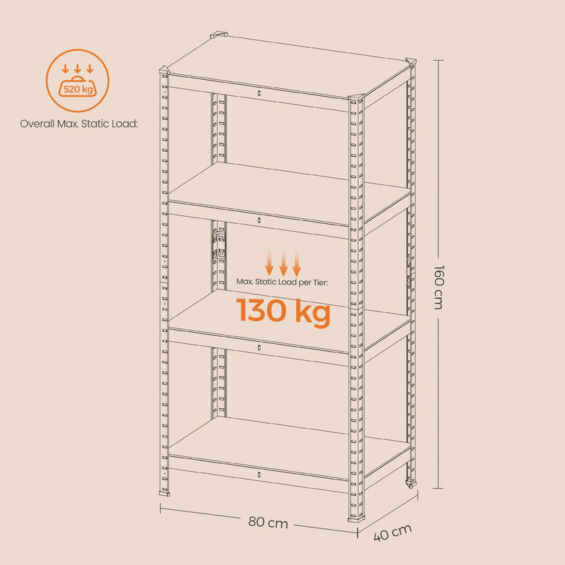 4 Tier Steel Shelving Unit for Garage Storage Heavy Duty Metal Rack by Songmics