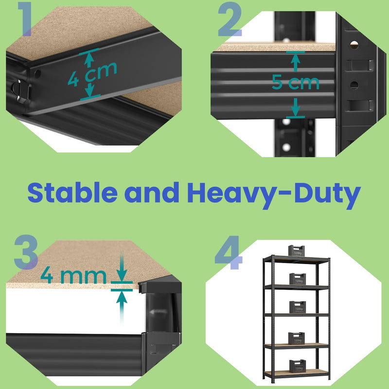 Set of 2 Five Tier Steel Storage Shelving Units with Tool Free Assembly by Songmics