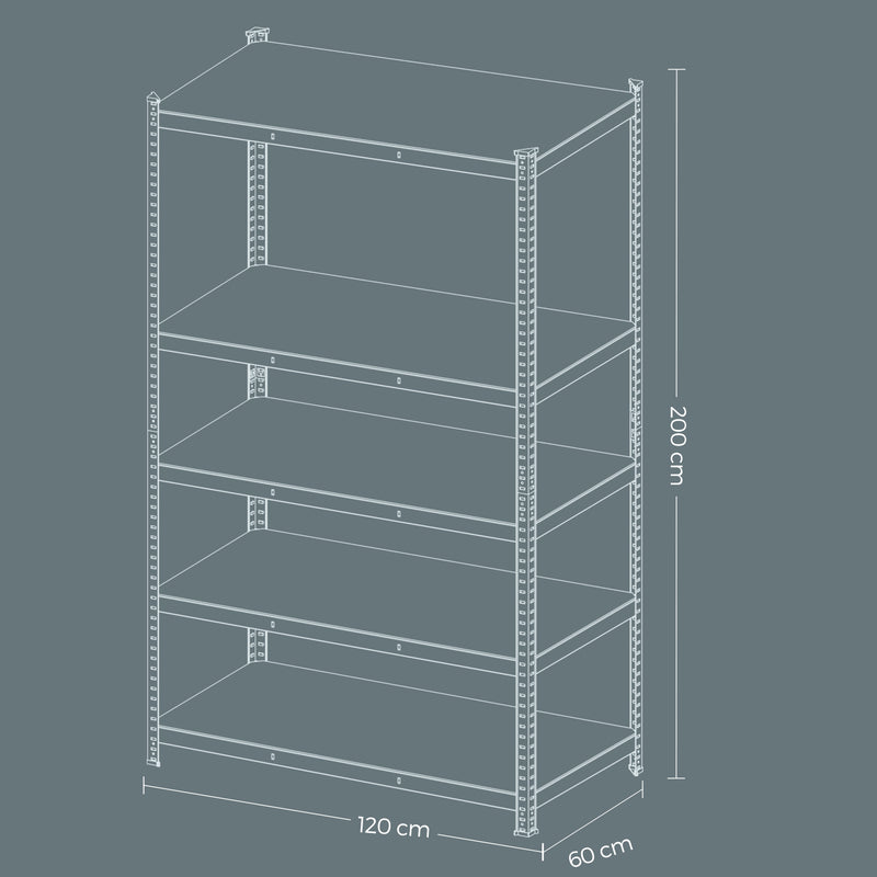 120x60x200cm 5 Tier Steel Shelving Unit for Garage Shed and Utility Storage Heavy Duty Design by Songmics