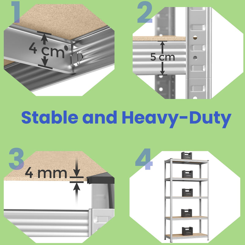 120x60x200cm 5 Tier Steel Shelving Unit for Garage Storage Heavy Duty and Adjustable by Songmics