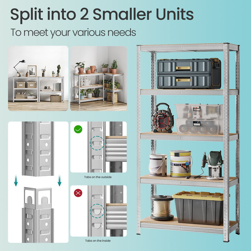 90x40x180cm 5 Tier Metal Storage Shelving Unit Boltless Freestanding Rack for Garage or Shed by Songmics