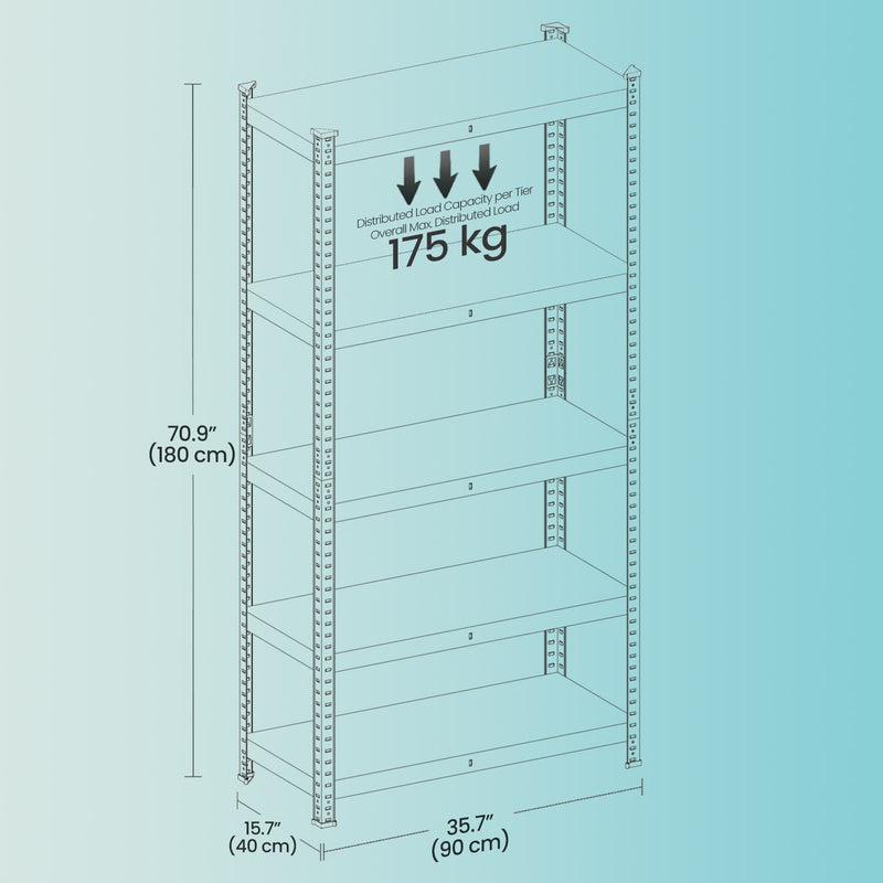 90x40x180cm 5 Tier Metal Storage Shelving Unit Boltless Freestanding Rack for Garage or Shed by Songmics