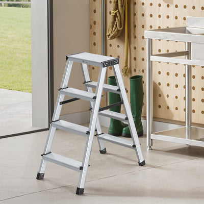 4 Step Aluminium Ladder with Non Slip Treads and 150 kg Capacity for Home Use by Songmics