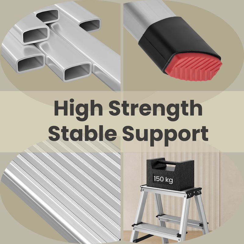 4 Step Aluminium Ladder with Non Slip Treads and 150 kg Capacity for Home Use by Songmics
