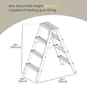 4 Step Aluminium Ladder with Non Slip Treads and 150 kg Capacity for Home Use by Songmics