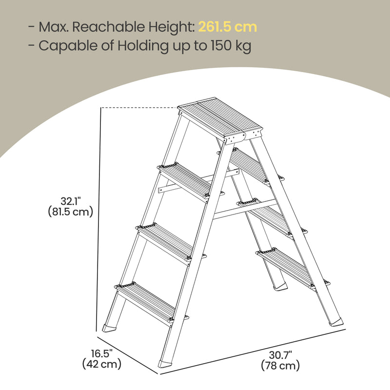 4 Step Aluminium Ladder with Non Slip Treads and 150 kg Capacity for Home Use by Songmics