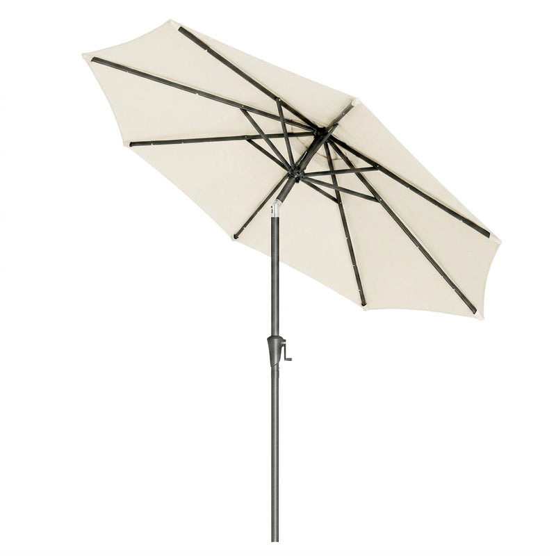 3m Beige Patio Parasol with Solar LED Lights and Adjustable UPF50 + Canopy by SONGMICS Songmics
