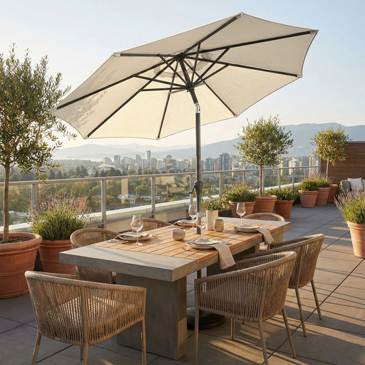 3m Beige Patio Parasol with Solar LED Lights and Adjustable UPF50 + Canopy by SONGMICS Songmics