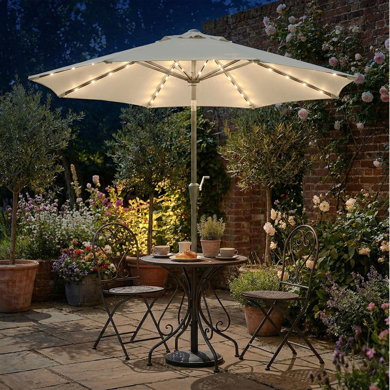 3m Beige Patio Parasol with Solar LED Lights and Adjustable UPF50 + Canopy by SONGMICS Songmics