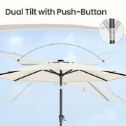 3m Beige Patio Parasol with Solar LED Lights and Adjustable UPF50 + Canopy by SONGMICS Songmics