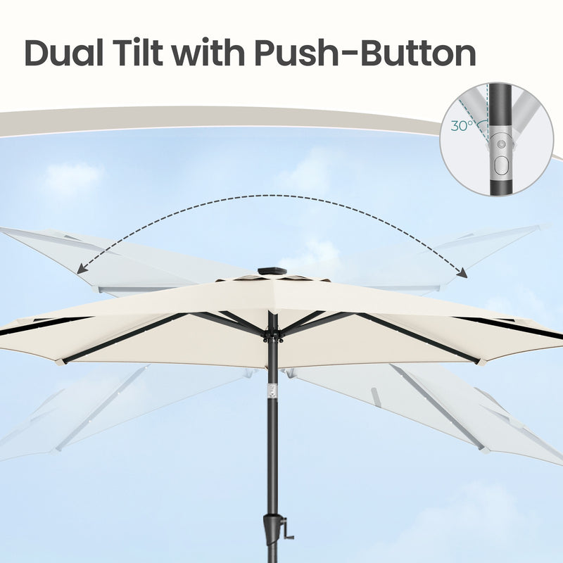 3m Beige Patio Parasol with Solar LED Lights and Adjustable UPF50 + Canopy by SONGMICS Songmics