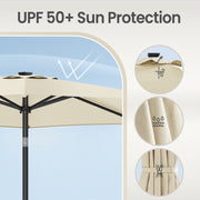 3m Beige Patio Parasol with Solar LED Lights and Adjustable UPF50 + Canopy by SONGMICS Songmics