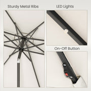 3m Beige Patio Parasol with Solar LED Lights and Adjustable UPF50 + Canopy by SONGMICS Songmics