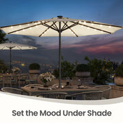 3m Beige Patio Parasol with Solar LED Lights and Adjustable UPF50 + Canopy by SONGMICS Songmics