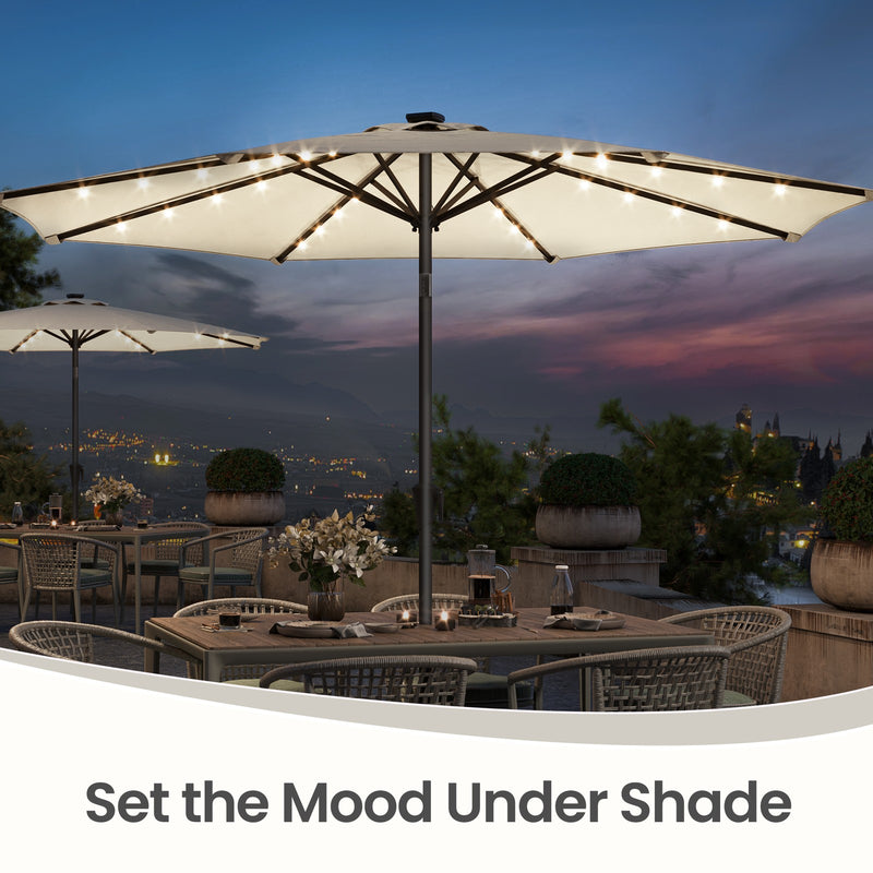 3m Beige Patio Parasol with Solar LED Lights and Adjustable UPF50 + Canopy by SONGMICS Songmics