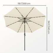 3m Beige Patio Parasol with Solar LED Lights and Adjustable UPF50 + Canopy by SONGMICS Songmics