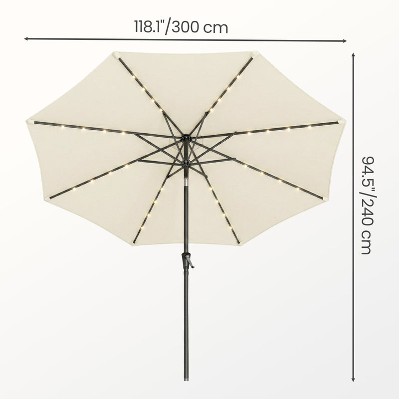 3m Beige Patio Parasol with Solar LED Lights and Adjustable UPF50 + Canopy by SONGMICS Songmics