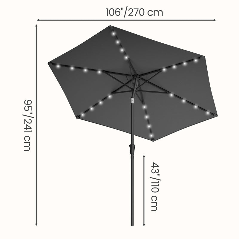 Outdoor Patio Umbrella, Solar Powered 32 LED Parasol with Dual 30° Tilt SONGMICS