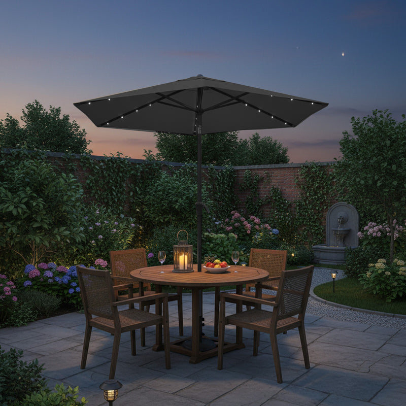 Outdoor Patio Umbrella, Solar Powered 32 LED Parasol with Dual 30° Tilt SONGMICS