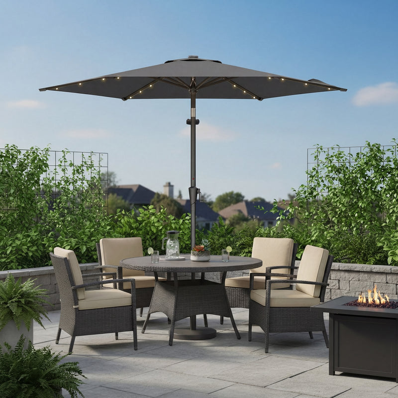 Outdoor Patio Umbrella, Solar Powered 32 LED Parasol with Dual 30° Tilt SONGMICS