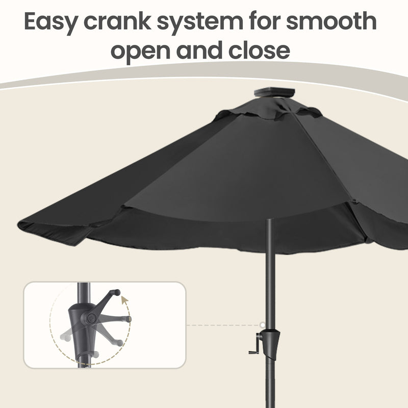 Outdoor Patio Umbrella, Solar Powered 32 LED Parasol with Dual 30° Tilt SONGMICS