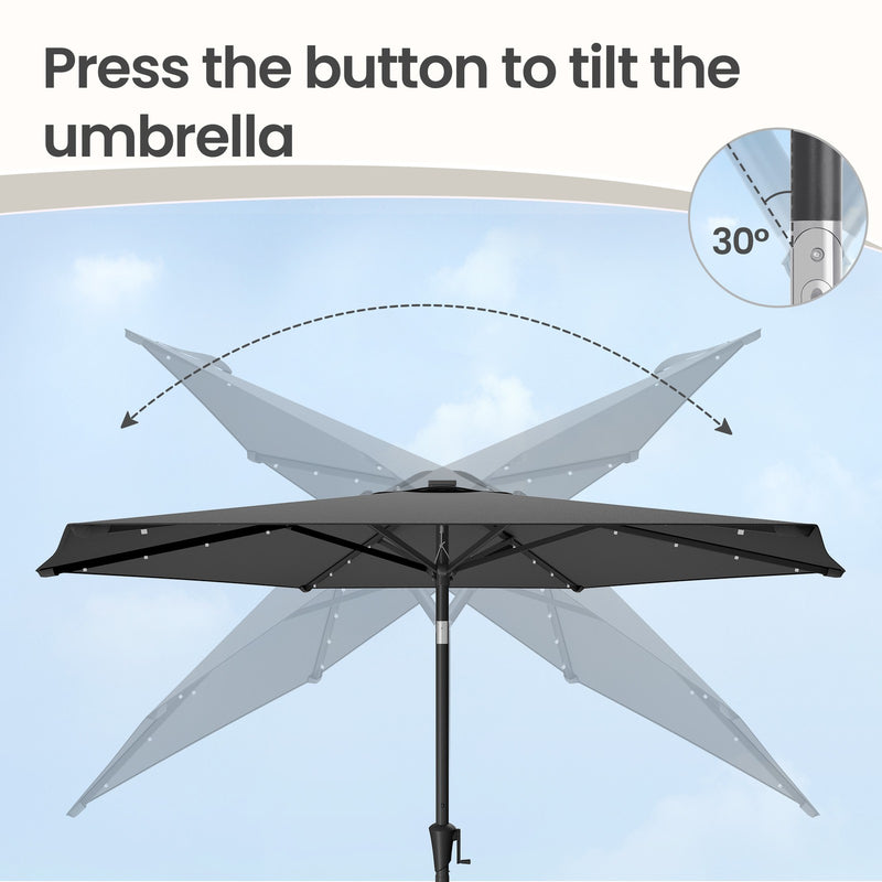 Outdoor Patio Umbrella, Solar Powered 32 LED Parasol with Dual 30° Tilt SONGMICS
