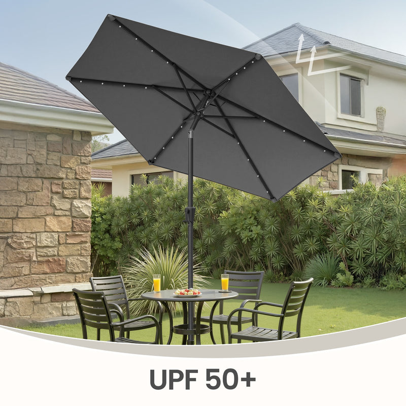 Outdoor Patio Umbrella, Solar Powered 32 LED Parasol with Dual 30° Tilt SONGMICS