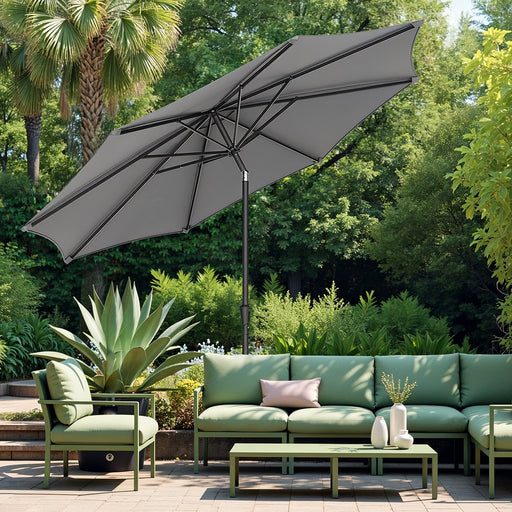 Large Grey Garden Parasol 3.3m Crank Handle, Tilting, UPF50+ Shade by SONGMICS Songmics