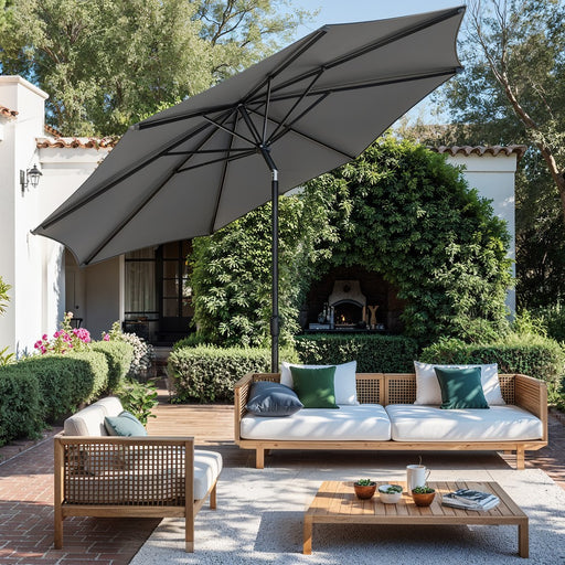 Large Grey Garden Parasol 3.3m Crank Handle, Tilting, UPF50+ Shade by SONGMICS Songmics