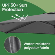 Large Grey Garden Parasol 3.3m Crank Handle, Tilting, UPF50+ Shade by SONGMICS Songmics