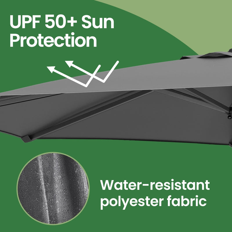 Large Grey Garden Parasol 3.3m Crank Handle, Tilting, UPF50+ Shade by SONGMICS Songmics