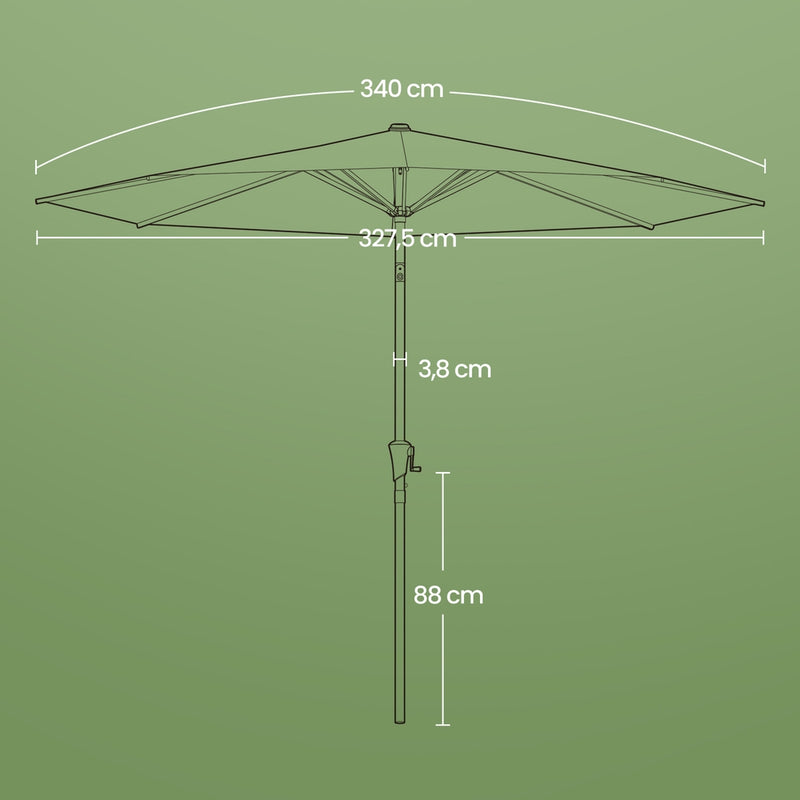 Large Grey Garden Parasol 3.3m Crank Handle, Tilting, UPF50+ Shade by SONGMICS Songmics