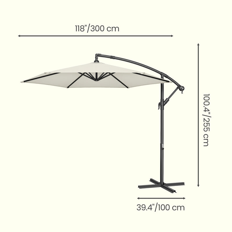 Outdoor Patio Umbrella, 3 m Hanging Parasol with Crank and Base SONGMICS