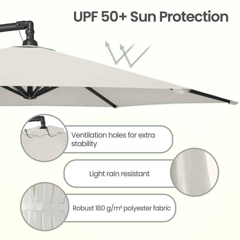 Outdoor Patio Umbrella, 3 m Hanging Parasol with Crank and Base SONGMICS