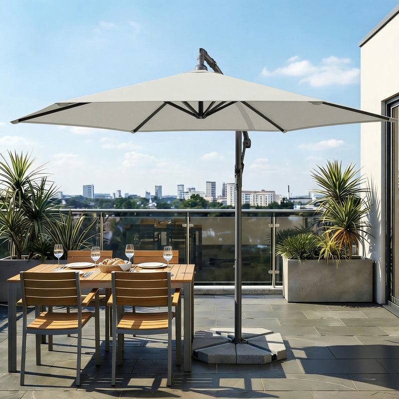 Outdoor Patio Umbrella, 3 m Hanging Parasol with Crank and Base SONGMICS