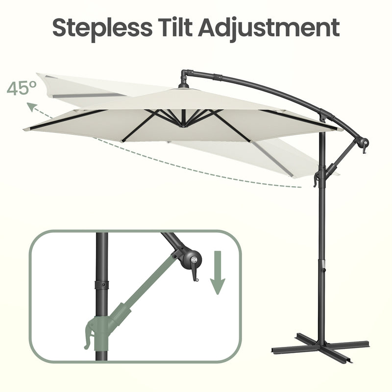 Outdoor Patio Umbrella, 3 m Hanging Parasol with Crank and Base SONGMICS