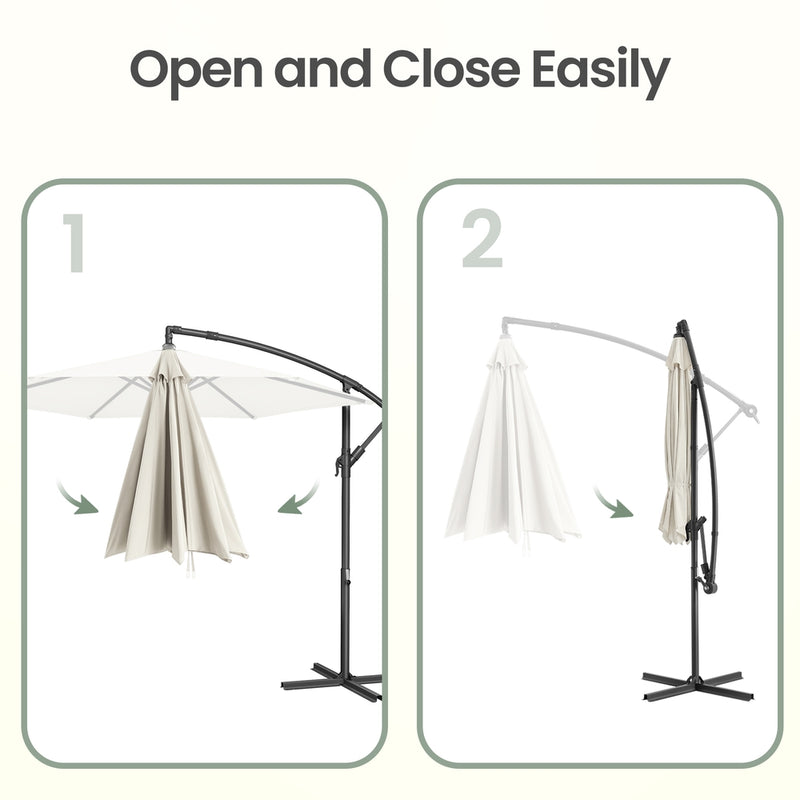 Outdoor Patio Umbrella, 3 m Hanging Parasol with Crank and Base SONGMICS
