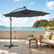 3m Cantilever Garden Parasol with Solar LED Lights UPF 50+ and Base by Songmics