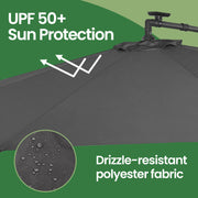 3m Cantilever Garden Parasol with Solar LED Lights UPF 50+ and Base by Songmics