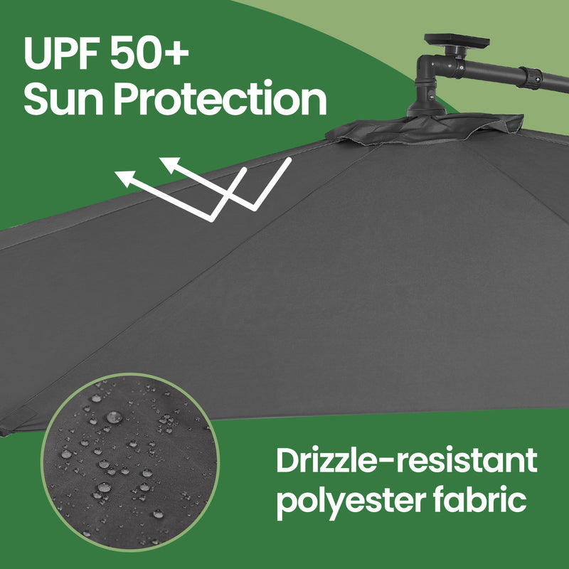 3m Cantilever Garden Parasol with Solar LED Lights UPF 50+ and Base by Songmics